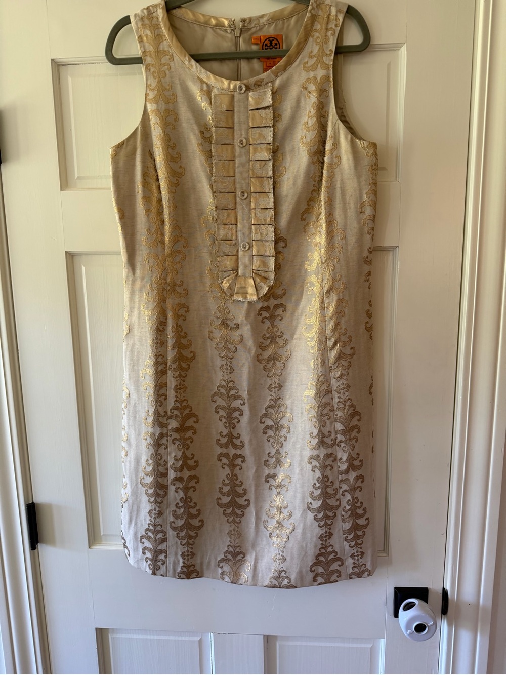 Tory Burch Cream and Gold Brocade Mini Shift Dress